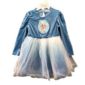 Disney Frozen Girls 3T/4T Elsa Long Sleeve Dress Velvet Blue Tulle Winter